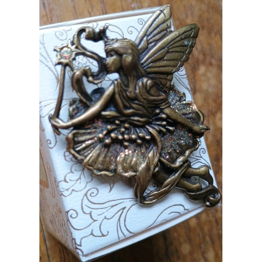 JJ Vintage Bronze AB Crystal Fairy Brooch Pin Jewelry Dainty Magical Glitter